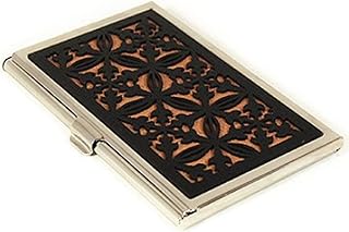 kalavinka Business Card Case Holder Pattern of Korean Palace with Gift Box for Business Christmas Birthday Gift, Real Leather & Stainless, Black