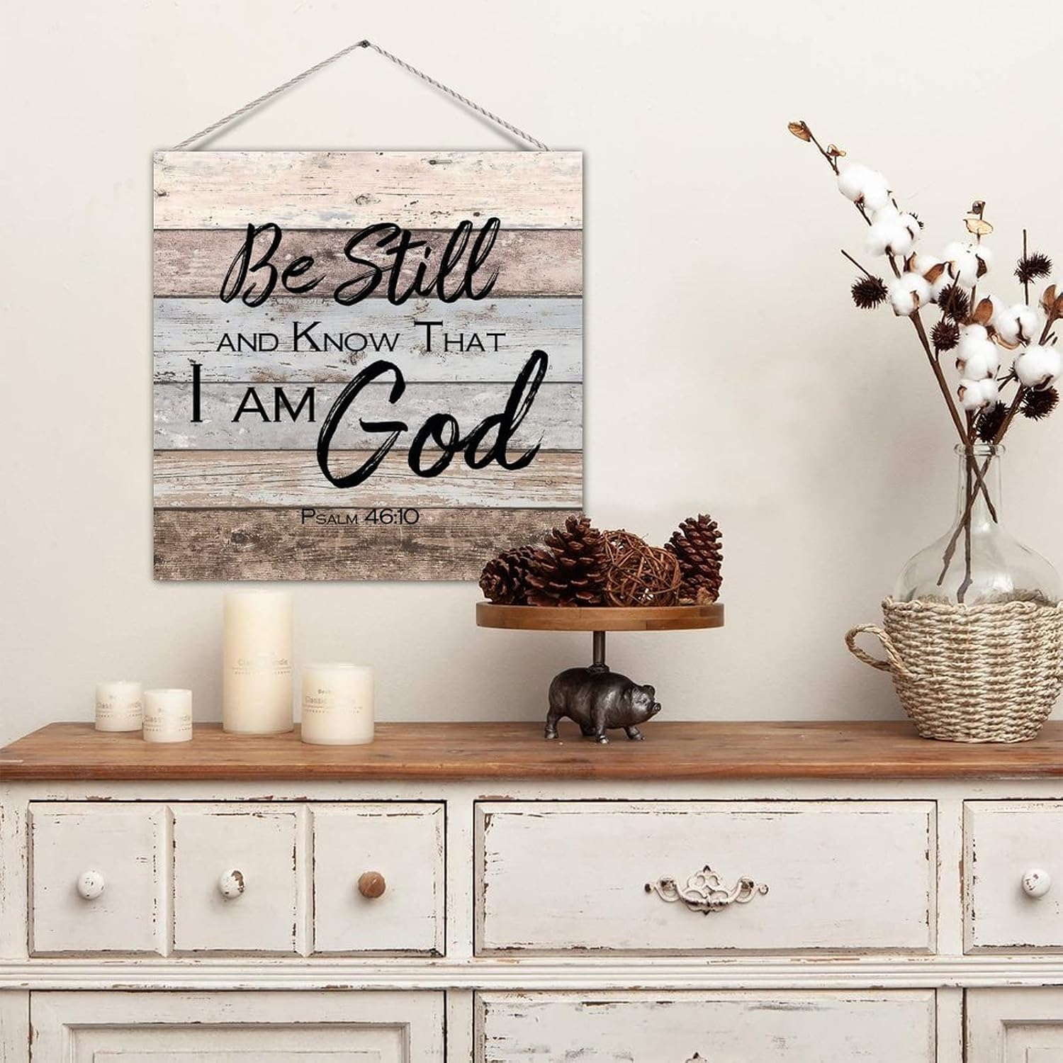 Old Fashioned Wood Pallet Sign Plaque Be still And Know That I Am God Farmhouse Wood Family Sign Wall Hanging Plaque Country Wood Wall Pediment for Porch Cabin Wall Decor 16x16 Inch