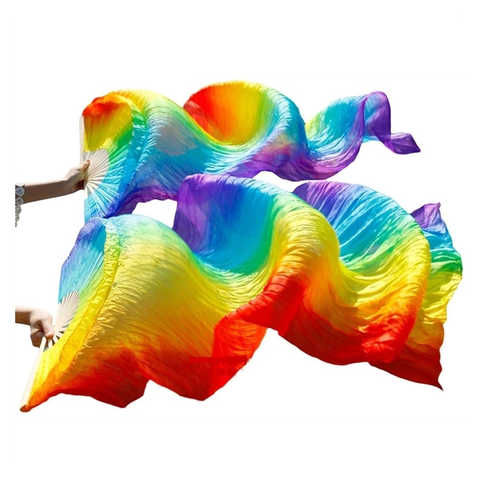 Abanico De Baile De Plumas Niño mujer vientre baile ventilador 1 par gradiente color bailarín práctica larga imitación seda fans(19,1 pair-210x90cm)
