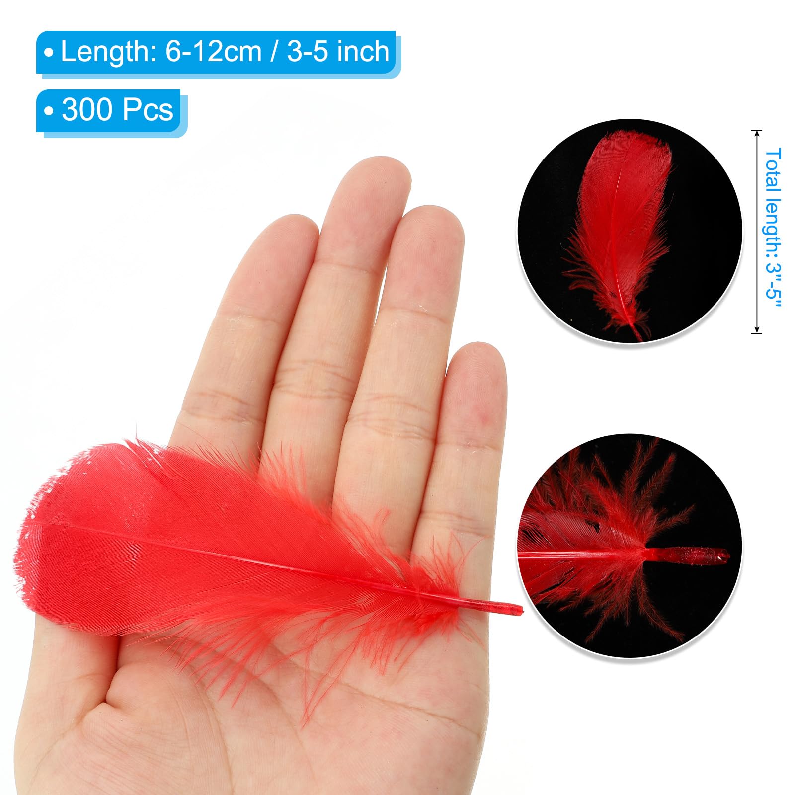 PATIKIL Colorful Feathers 3-5inch, 300pcs Goose Feathers Bulk for Crafts DIY Wedding Home Party Decorations Dream Catcher, Red - Image 2