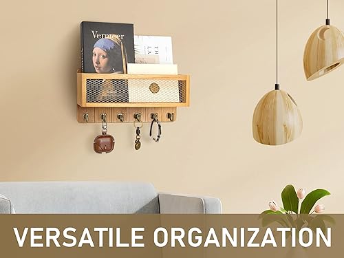 Miniatura 9 de Rebee Vision Llavero decorativo para pared con organizador de correo elegante cesta de almacenamiento de malla con 6 ganchos resistentes, decoración