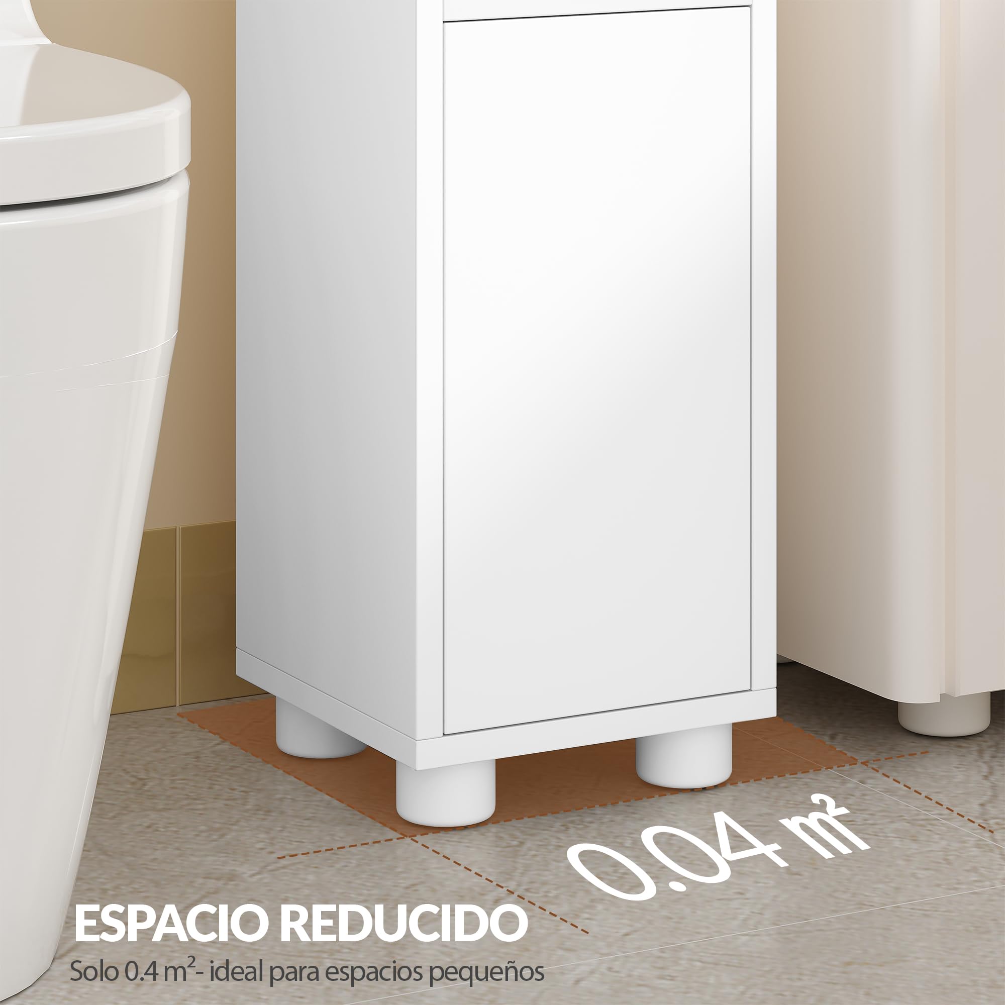 Mueble Auxiliar de Baño Estrecho, 20 x 20 x 177 cm, Blanco | Armario Auxiliar de Baño, Estantes Ajustables en Altura, FFBC012PW1