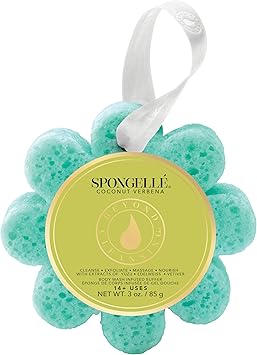 Spongelle Coconut Verbena Wild Flower Bath Sponge | Built-in Body Wash & Body Scrubber, Shower Loofah Sponge for Women | 14+ uses
