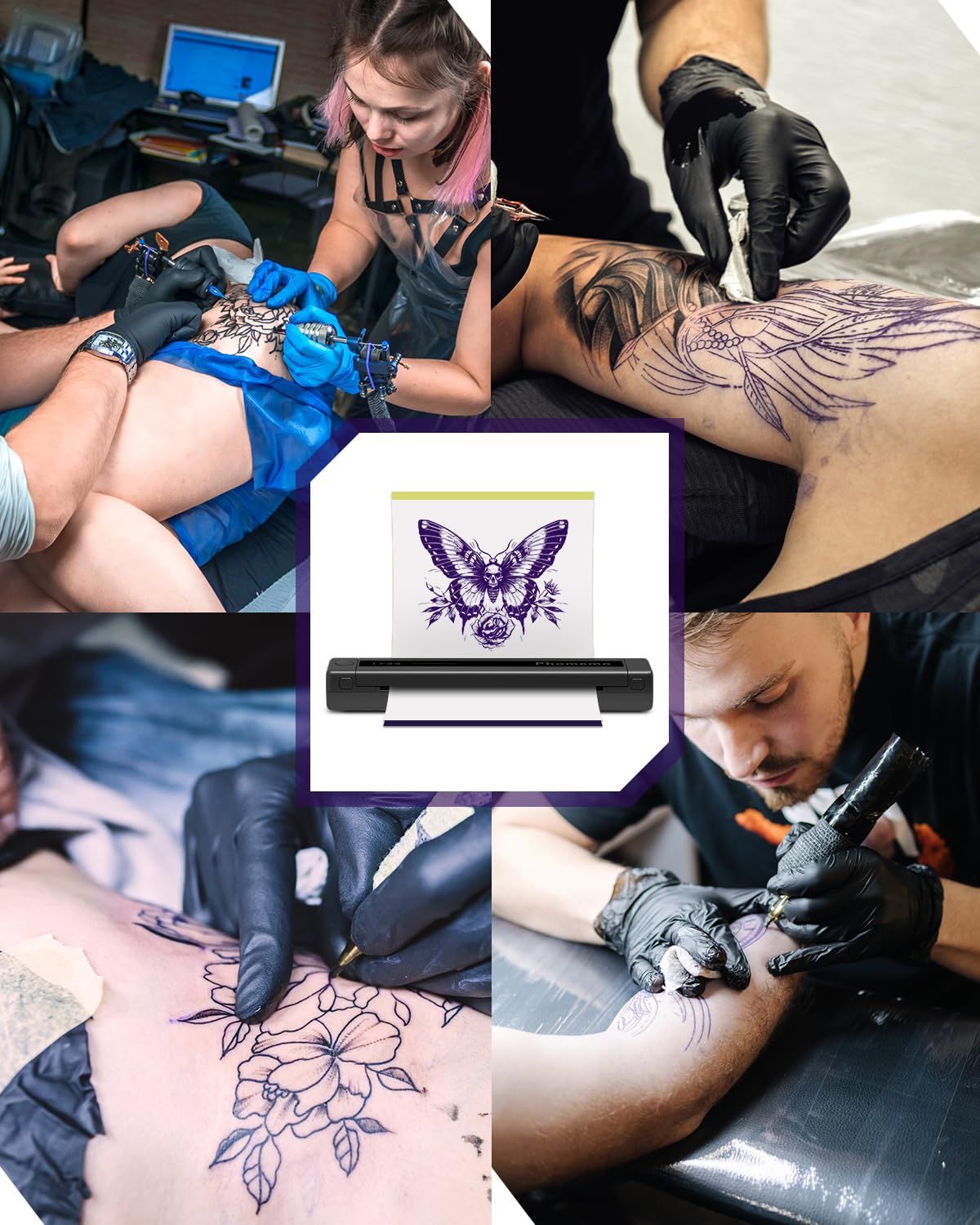Phomemo Trasferimento Stencil,Tattoo Stencil Paper,100 Fogli Carta per Tatuaggi,Trasferimento di Tatuaggi A4 Tattoo Transfer Papier Compatible with M08F TP81 TP83 TP88 Stampante per Tatuaggi