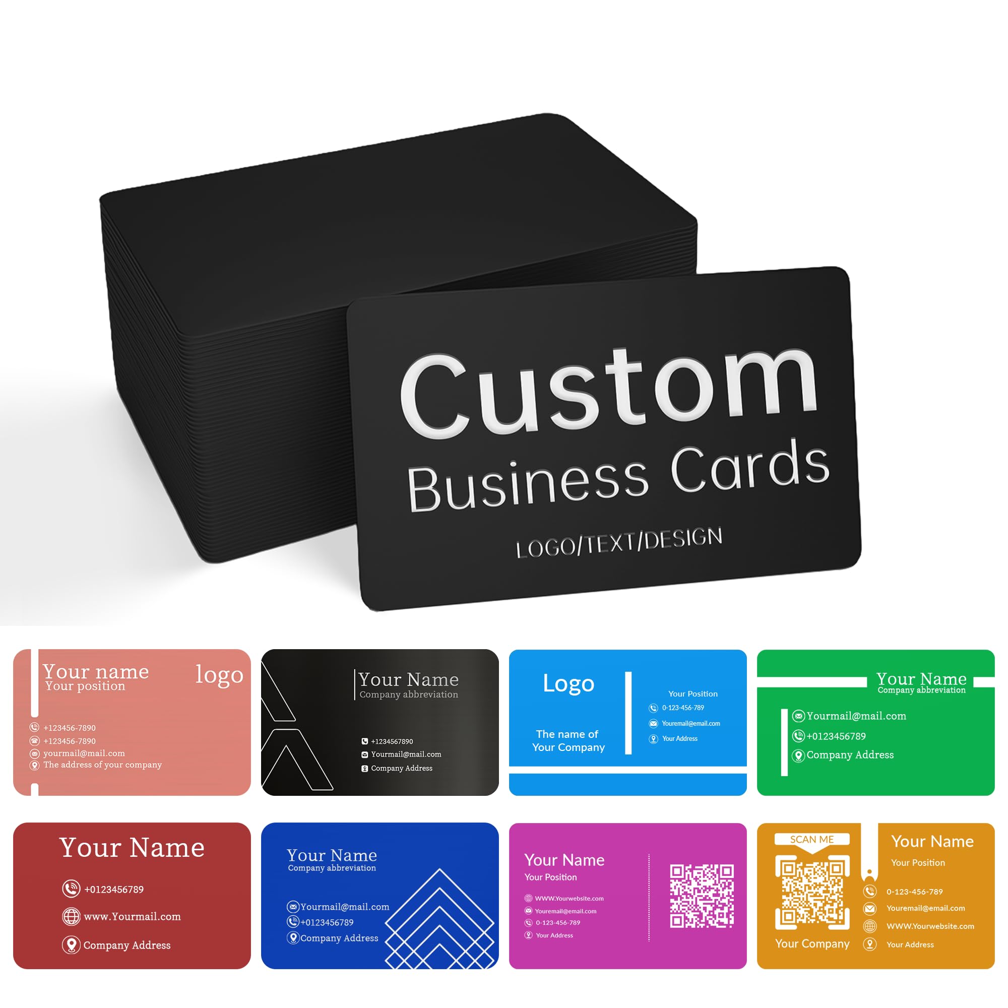 Tarjetas de visita de metal personalizadas, paquete de 20 a 600 tarjetas de visita grabadas personalizadas con tu logotipo/texto/código QR/diseño para doble cara, tarjetas de nombre impermeables de