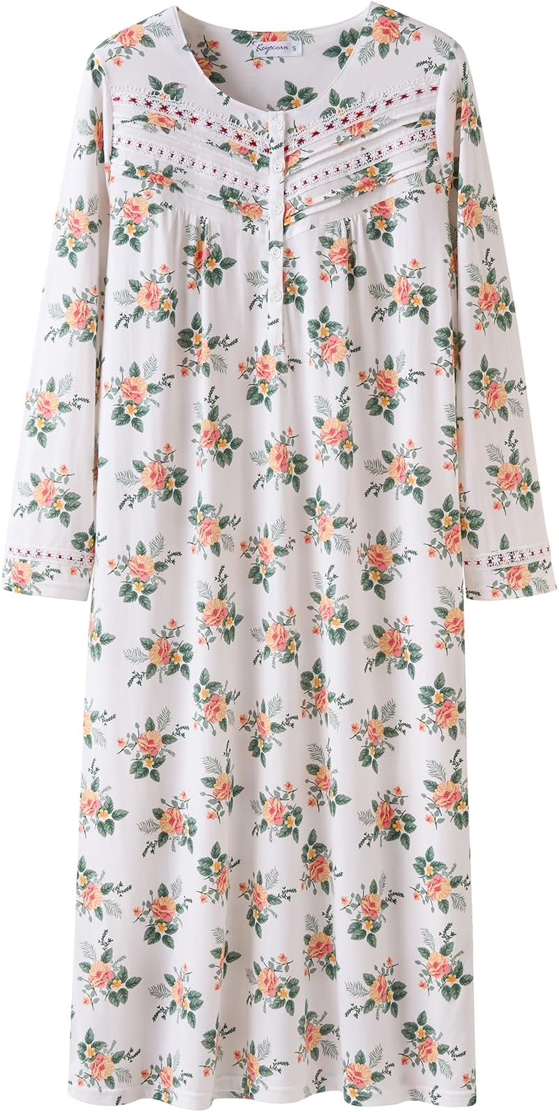 Nightgowns for Women, Soft 100% Cotton Knit Nightgowns, Comfy Long-Sleeve Ladies Sleepwear Gown for Mom
