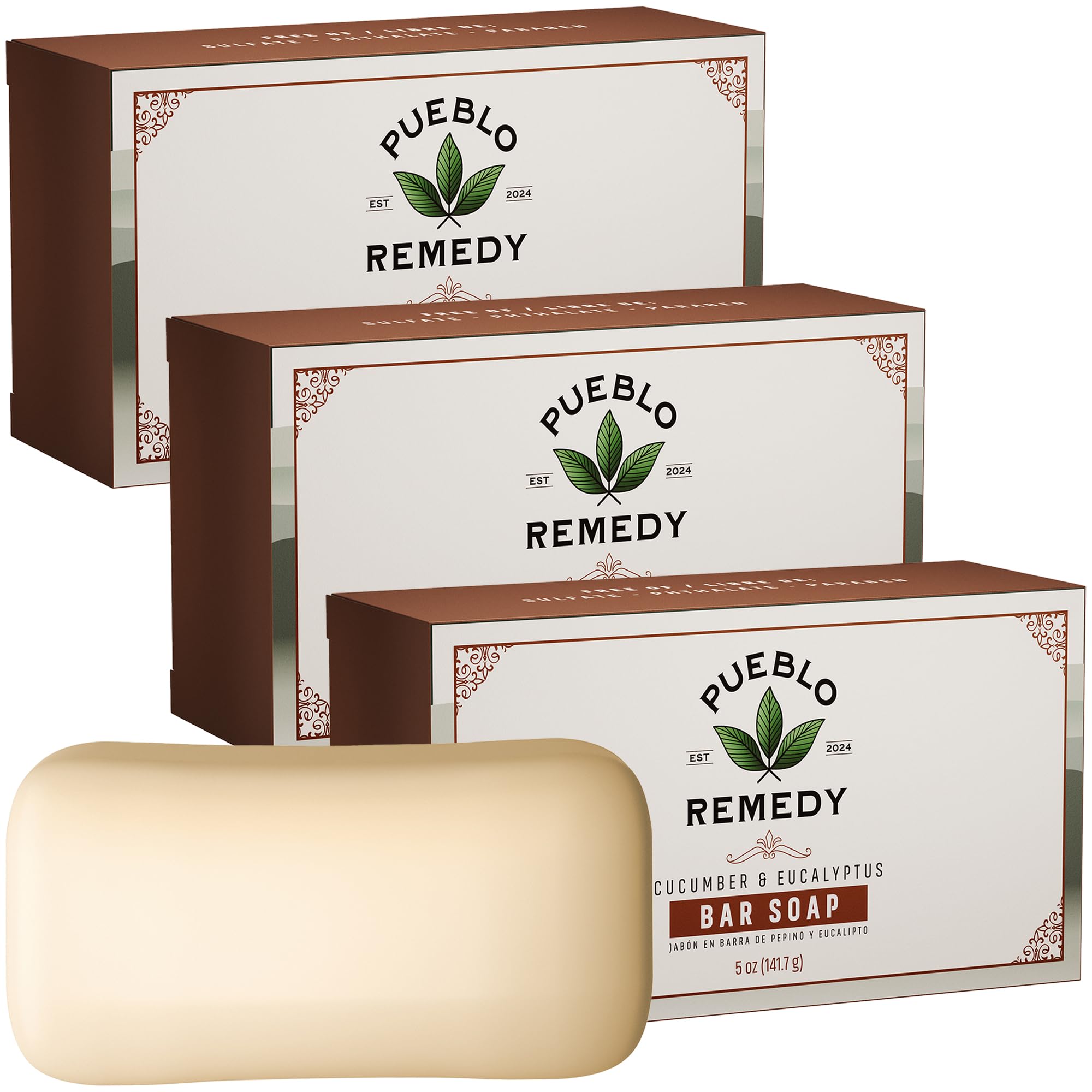 Pueblo Remedy Bar Soap Cucumber Eucalyptus 3-Pack Gentle Nourishing Skin Cleanser for Hands Body Face Care Vegan Cruelty-Free