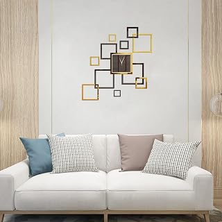 3D DIY Wall Clock for Living Room Decor Modern Silent Non Ticking Large Frameless Creativity Acrylic Wall Clocks with Square Mirror Stickers for Home Bedroom Kitchen Office Decorations Gift,Black Gold