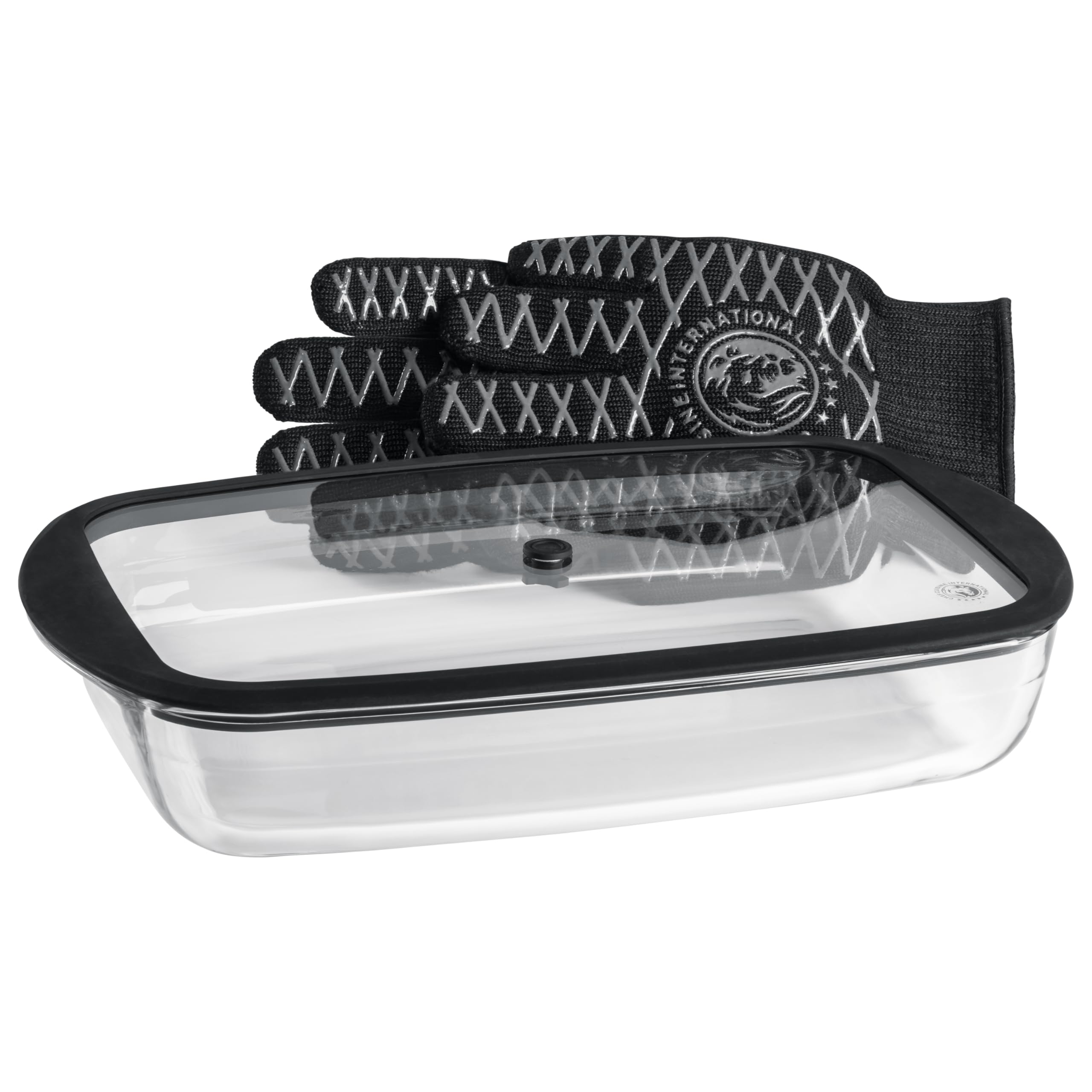 CHEF CUISINE Vakuum-Auflaufform mit Hitzeschutz Handschuh, Borosilikat-Glas