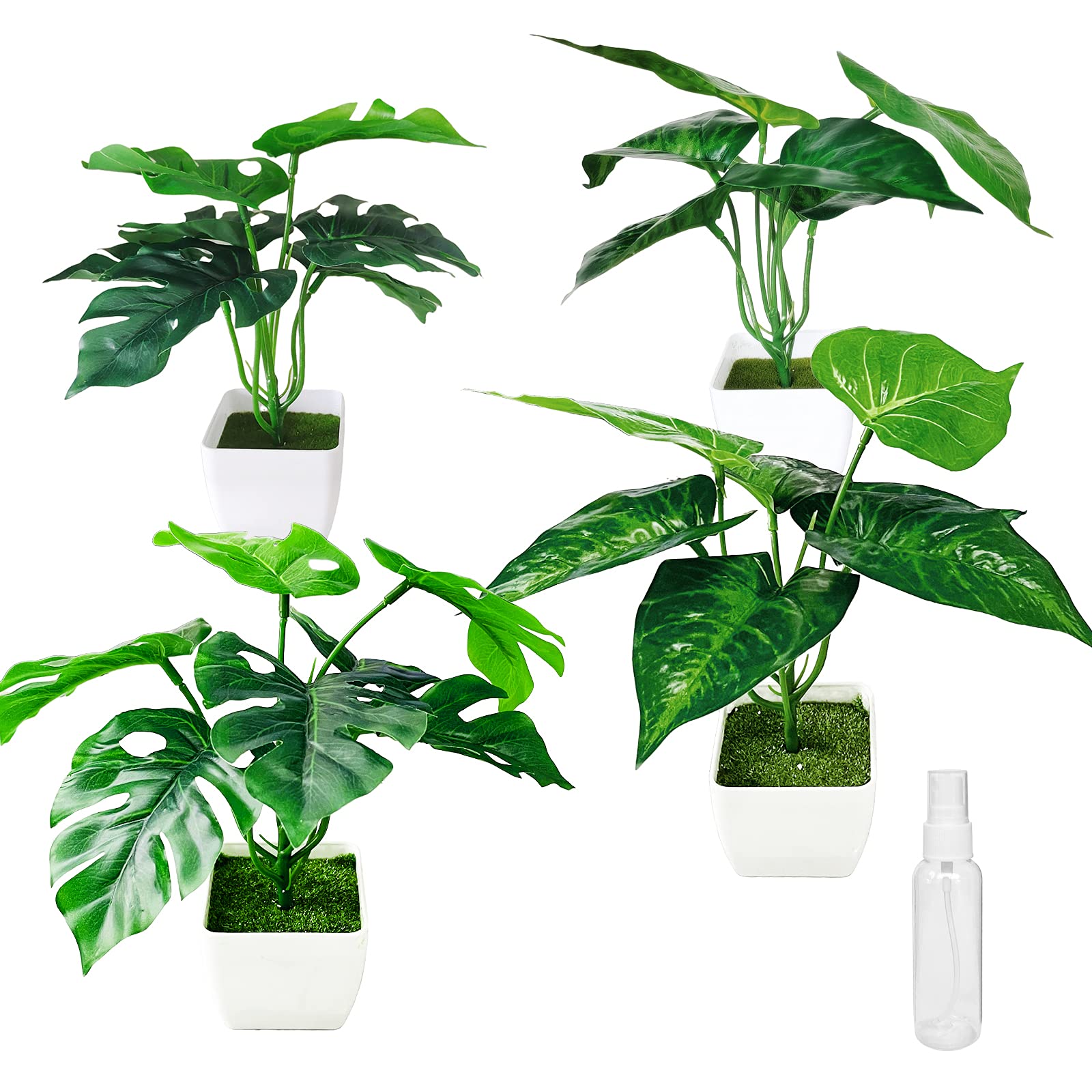 Small Fake Plants Mini Artificial Monstera Deliciosa and Scindapsus