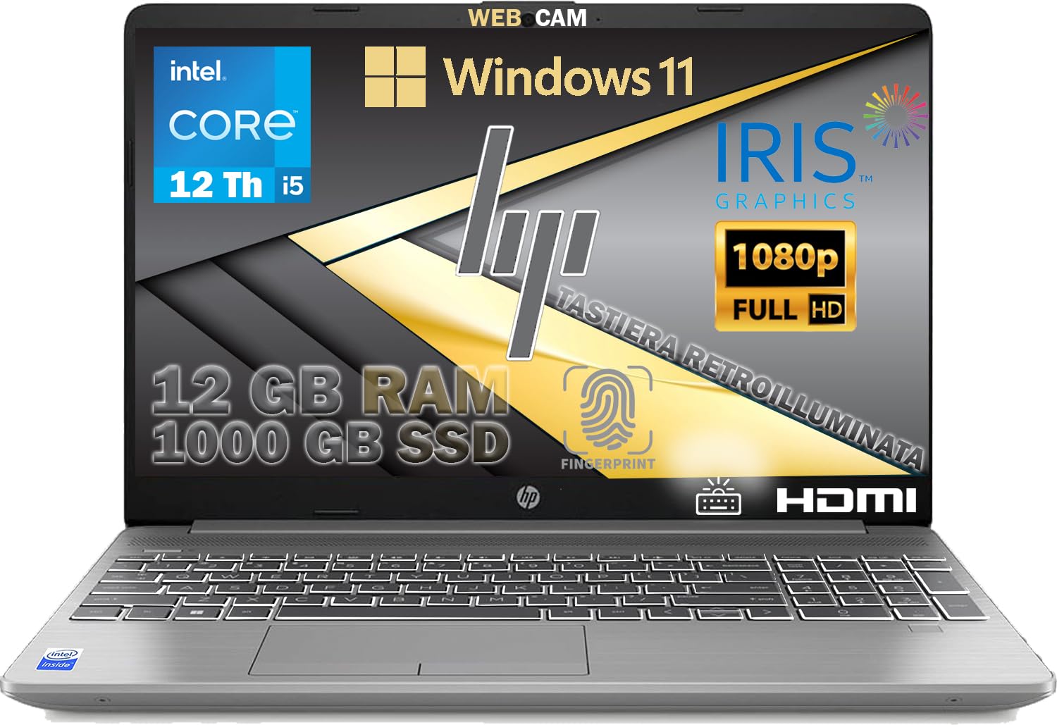 HP Laptop PC LAPTOP NOTEBOOK SILVER i5-1235U 12GB RAM 1000GB SSD FHD Display - Dettaglio