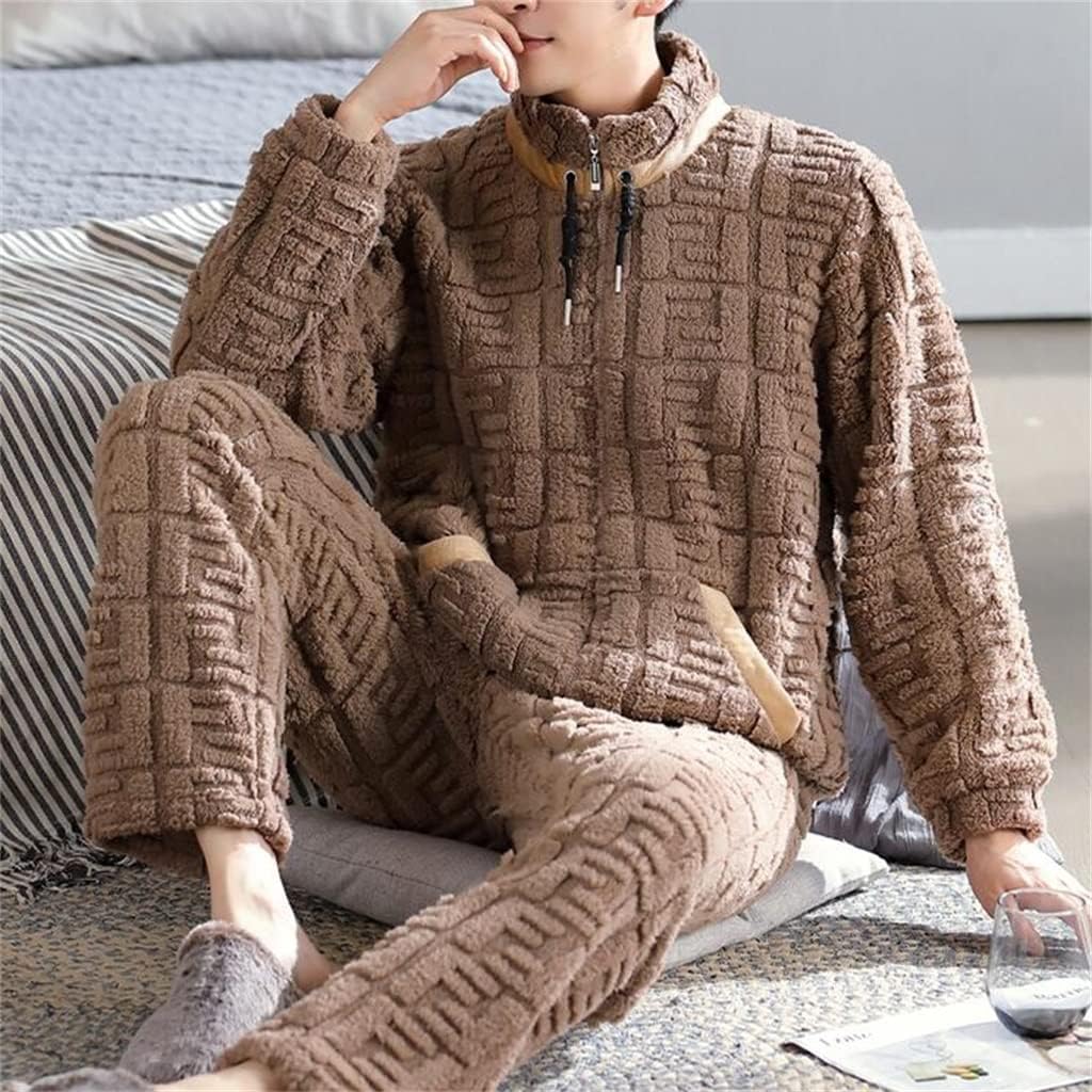 High collar youth large size coral velvet pajamas men's autumn and winter thick home suit