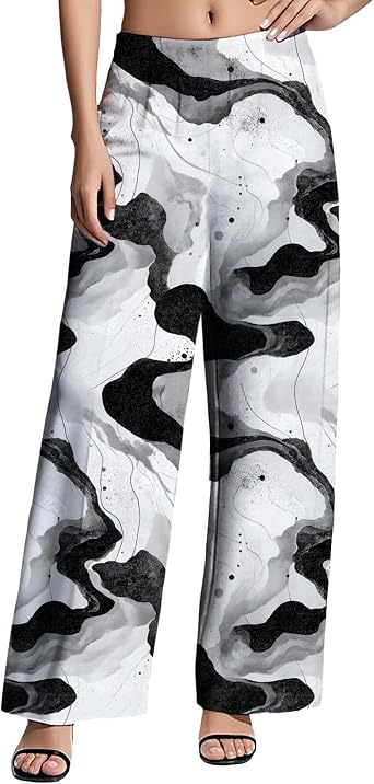 Womens Boho Pants Casual Oversize High Waisted Wide Leg Trousers Pattern Printed Ourdoors Pant for 2025 Summer