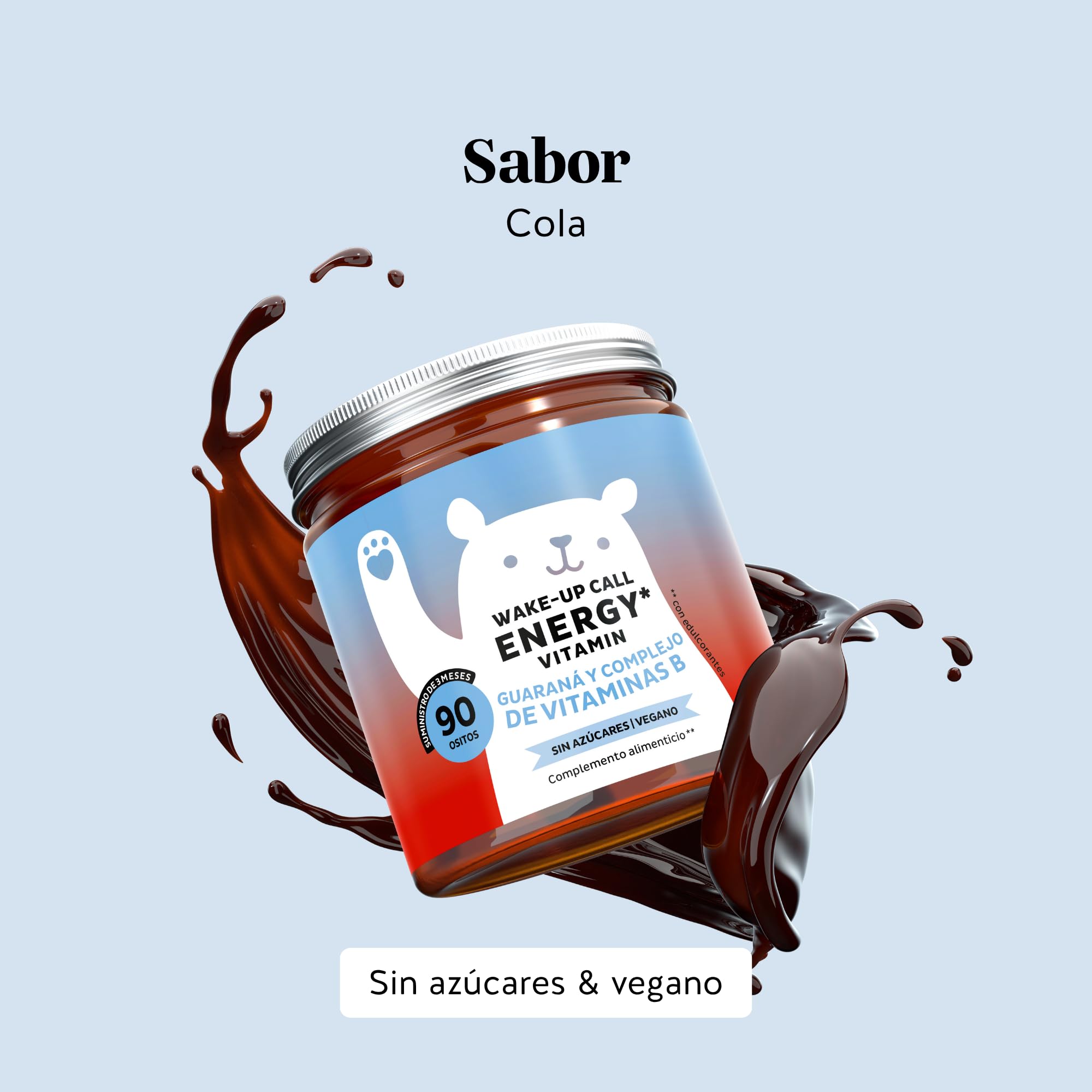 Wake Up Call Energy Vitamin - Soporte Natural de Energía con Guaraná 30 mg, Vitaminas B6, B12 y Biotina - 90 unidades (3 meses) - Sin Azúcar, Vegano - Bears with Benefits