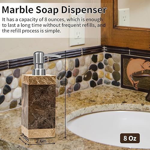 Miniatura 2 de Dispensador de jabón de mármol, dispensador de jabón de manos y loción con bomba de acero inoxidable para encimera de baño, cocina, dispensadores de