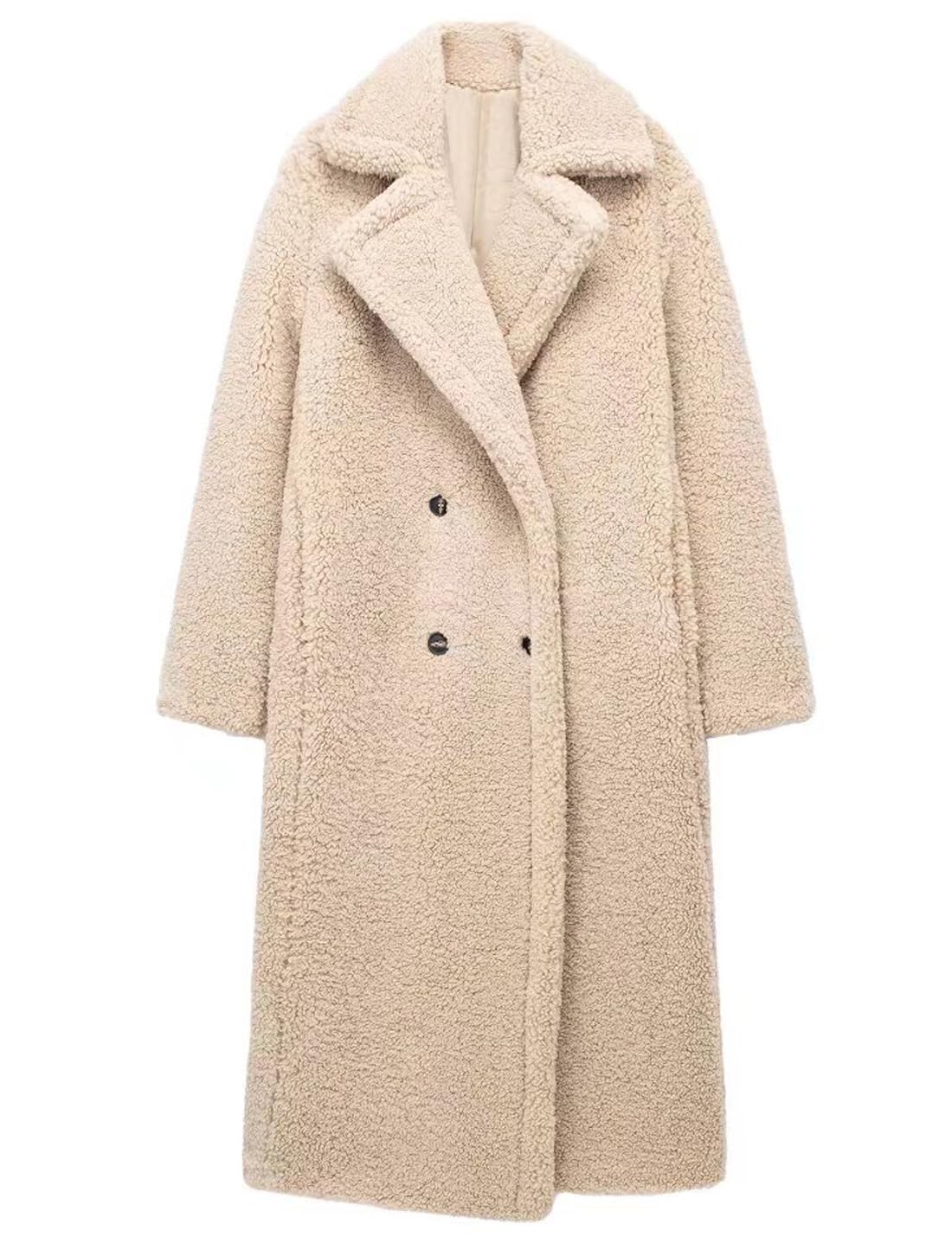 Sukany Cappotto in pile invernale casual da donna con colletto dentellato a doppio petto giacche lunghe con risvolto Outwear