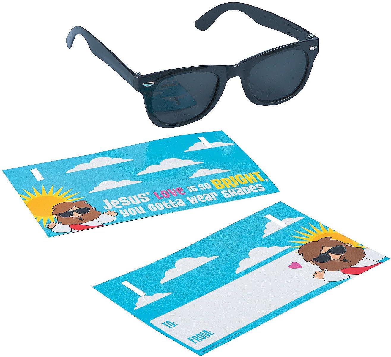 Fun Express - Religious Card W/Sunglasses for Valentine's Day - Apparel Accessories - Eyewear - Sunglasses - Valentine's Day - 12 Pieces Black