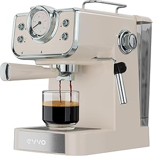 EVVO Cafetera Express Intensa Retro, 15 bares, cuerpo de acero, Espressos y Capuccinos, 950W, Doble salida, Portafiltros, …