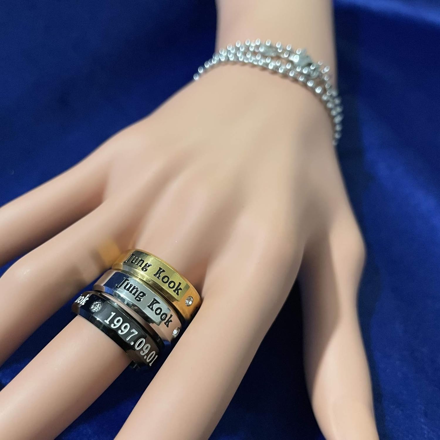 Mshion BTS Ring, BTS Jung Kook Merchandise, Kpop BTS Jewelry for Boys Mens, Sports Fan Rings with Stainless Steel Chain for Necklace(Pack of 3) : Clothing, Shoes & Jewelry