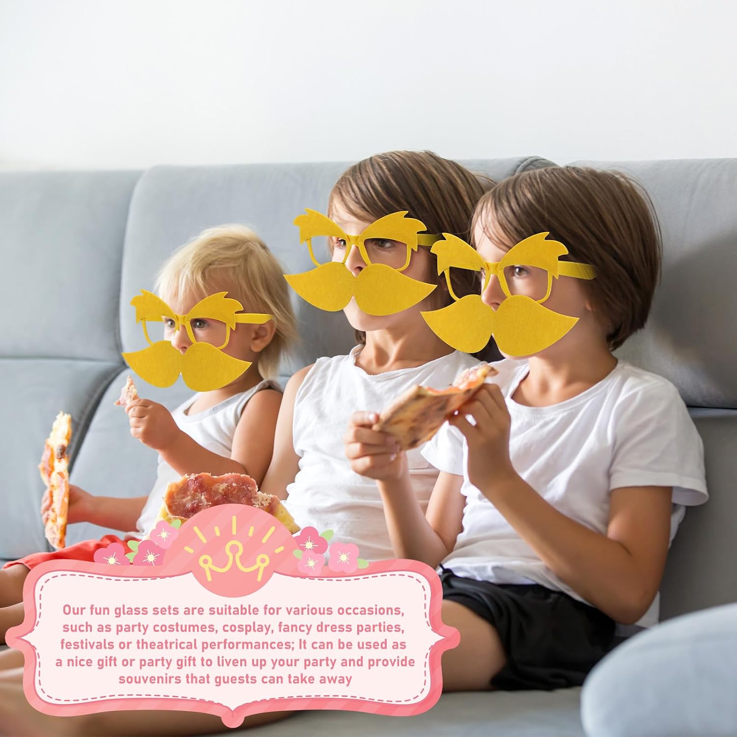 Foilswirl Yellow Glasses with Mustache and Eyebrows Set, Funny Disguise Fake Mustache Glasses Halloween Cosplay Accessories Party Supplies Favors Gift for Adults Girls Boys