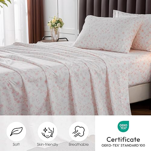 Miniatura 2 de HYPREST Sábanas florales rosas tamaño Queen, sábanas de bolsillo profundo, sábanas patrón de 1800 hilos, suaves, transpirables, lindas, estéticas,