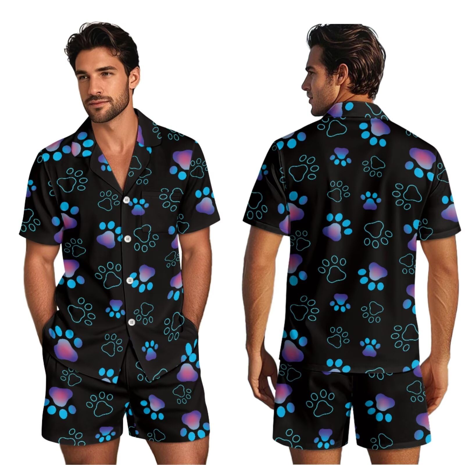 Conjunto de pijama a juego para él y para ella, de manga corta, con botones, para parejas