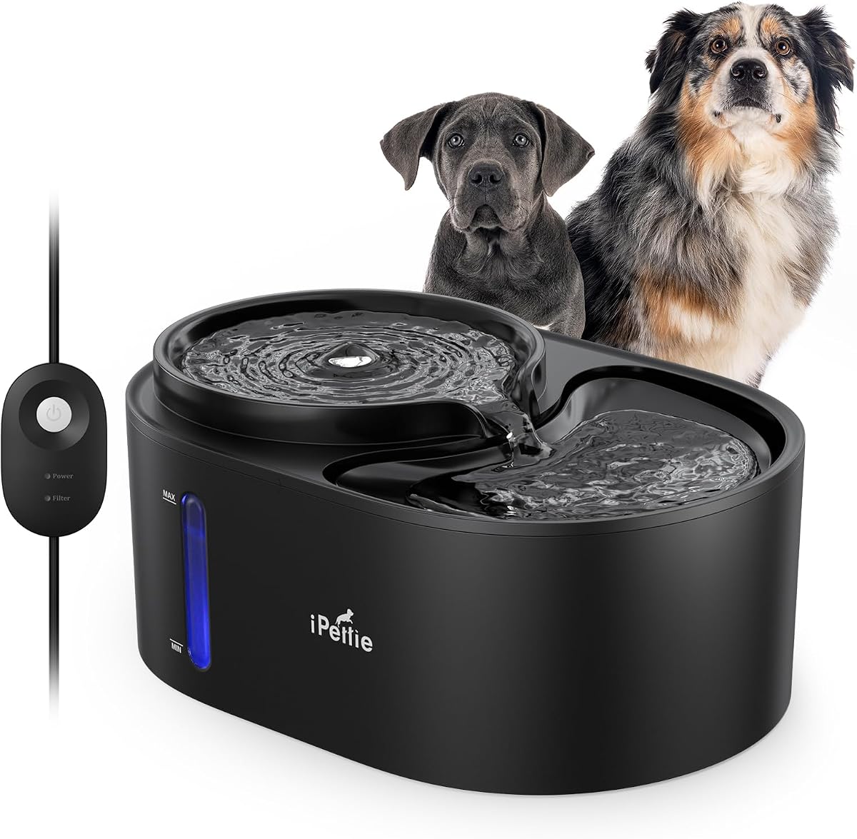 Fuente de agua para perros en cascada, agua filtrada higiénica de 5 etapas, 2 alturas para beber, alerta de escasez de agua, luz nocturna con interruptor de encendido/apagado, fuente de agua para gatos 203 OZ (1.6 GAL) 6 L