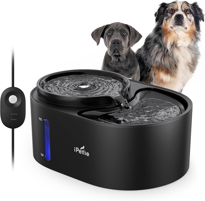 Waterfall Dog Water Fountain, Hygienic 5-Stage Filtered Water, 2 Heights to Drink from, Water Shortage Alert, Night Light with ON/Off Switch, Cat Water Fountain 203 OZ (1.6 GAL) 6 L