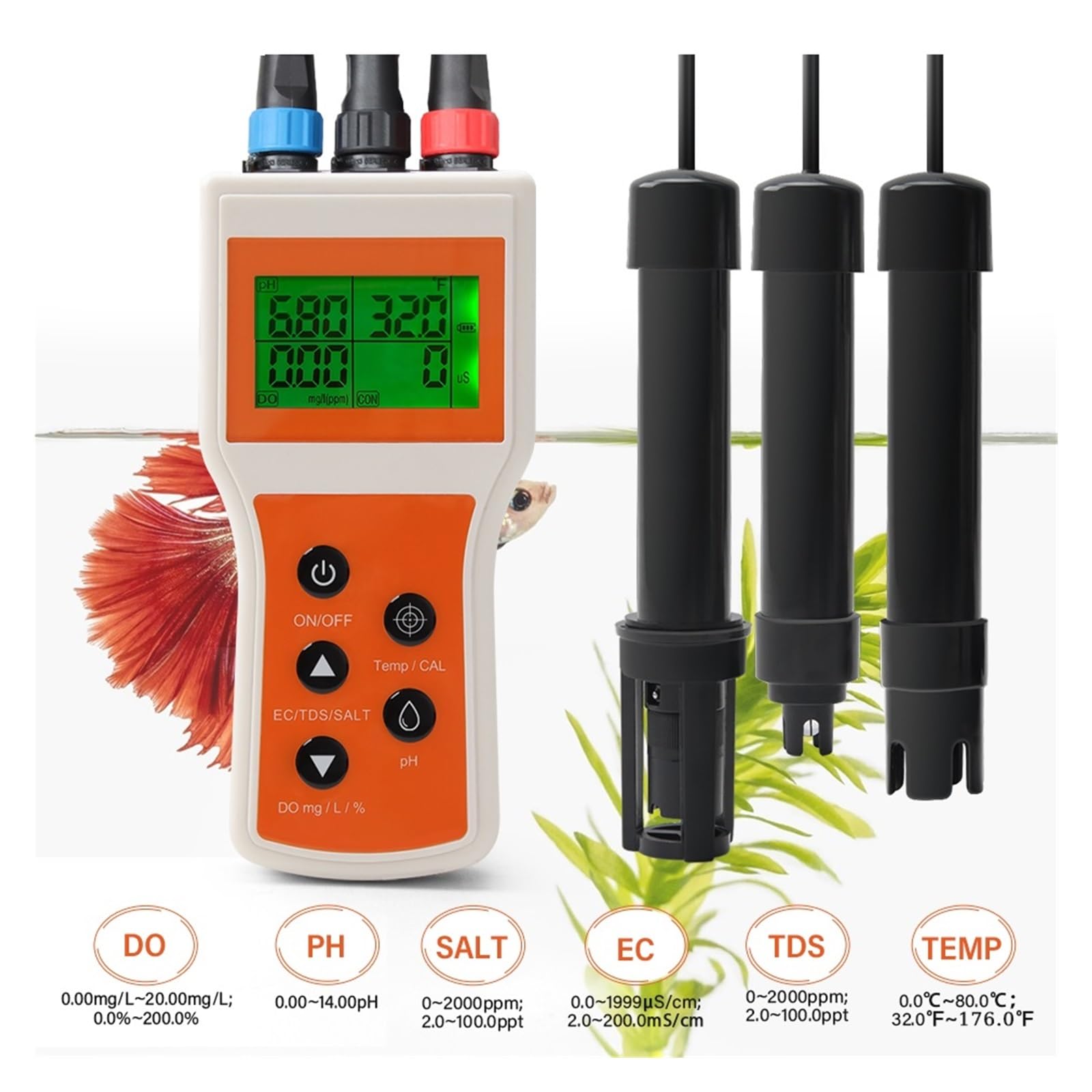 Medidor Agua Medidor Inteligente De Oxígeno Disuelto 6 En 1 For Acuario, PH, Sal, EC, TDS, Natación Hidropónica, Monitor Análisis Calidad del Agua Multiusos Preciso Fácil