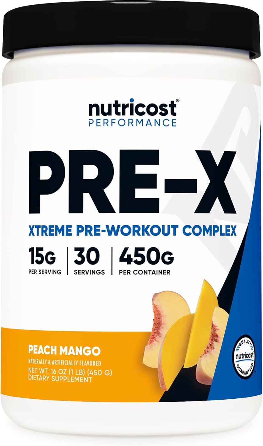 Nutricost Pre-X Xtreme Pre-Workout Complex Powder, Peach Mango, 30 Servings, Vegetarian, Non-GMO and Gluten Free