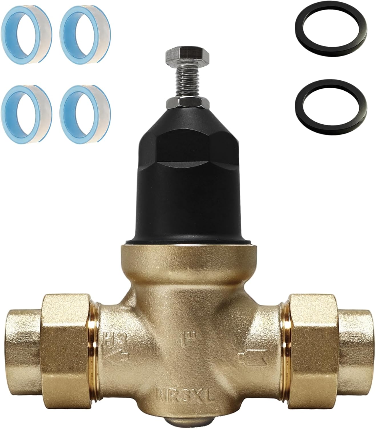1-NR3XLDU 1" NR3XL Pressure Reducing Valve, Water Pressure Regulator 1 Inch with Double Union FNPT Connection & Stainless Steel Strainer Screen, for Residential, Commercial
