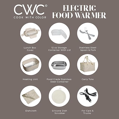 Miniatura 2 de COOK WITH COLOR Lonchera eléctrica portátil - Calentador de alimentos 2 en 1 para automóvil, camión, hogar, trabajo, comidas calientes para llevar,