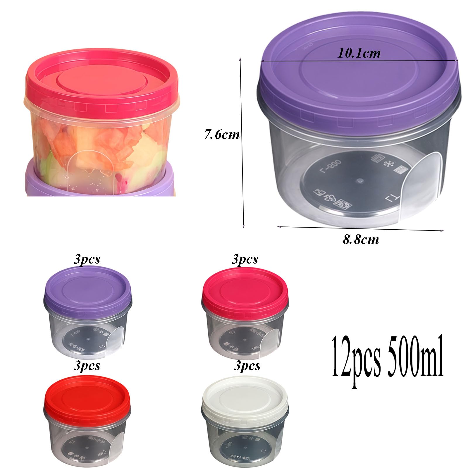 12 Pezzi 500ml Contenitori Ermetici per Alimenti Piccoli, Contenitori Svezzamento Freezer, Vasetti per Congelare Svezzamento, Riutilizzabili Contenitori con Coperchio