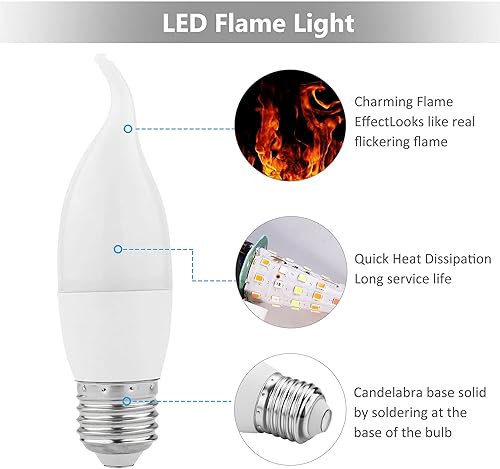 Miniatura 10 de Lpraer Paquete de 6 bombillas LED E26E27 con efecto de llama parpadeante con punta de llama, bombillas de candelabro, color blanco cálido, bombillas