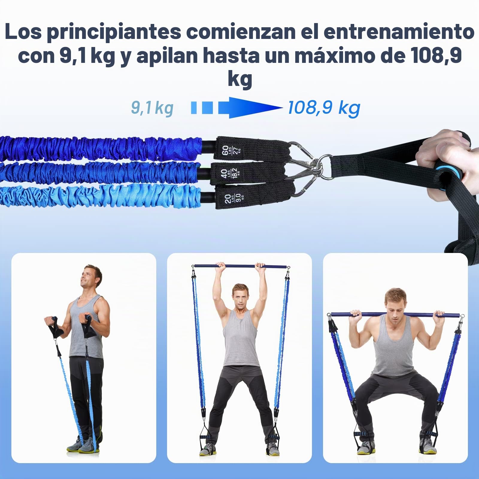 Barra de Pilates, ALongSong Barra Pilates Hecha de Hierro, 6 Gomas Elasticas Musculacion de Tubo de Látex Natural(20-240lbs), Pilates Bar con Dos Longitud para Hmobre, Ideal para Fitness, Musculacion