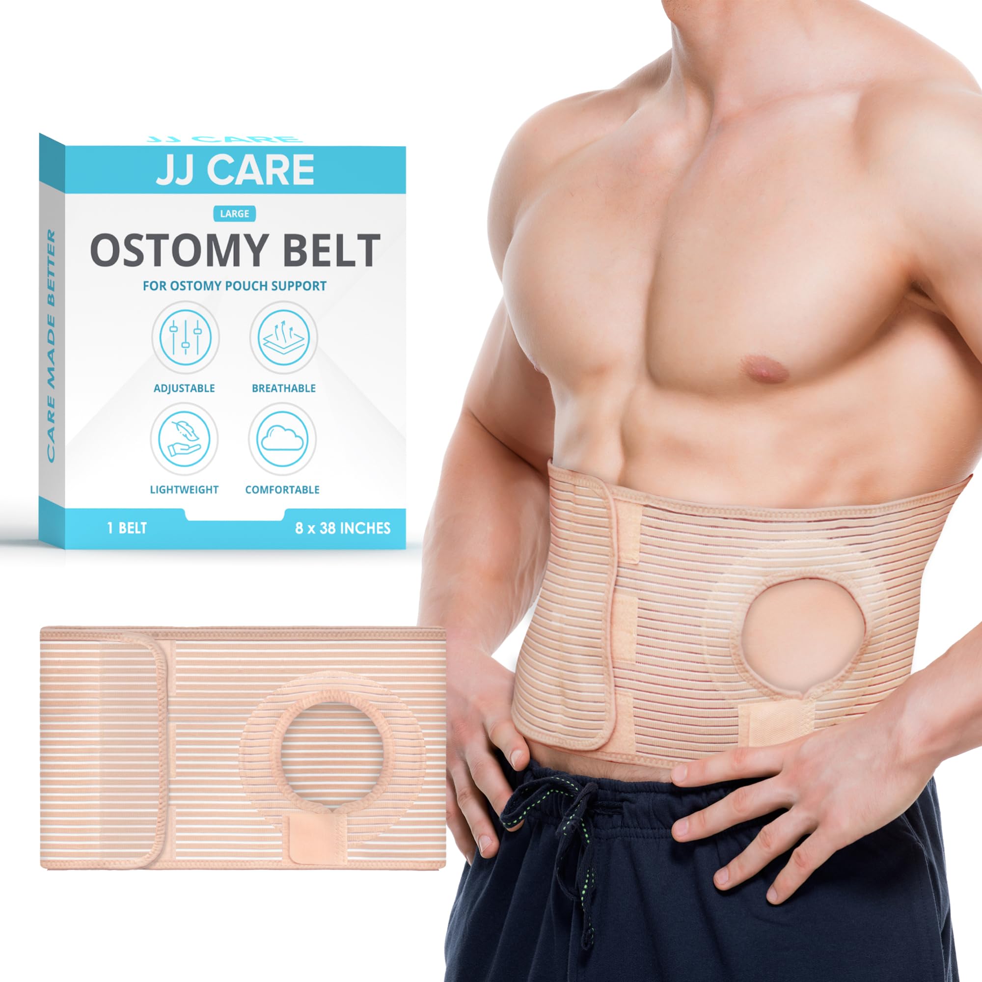 JJ CARE Ostomy Belt (1 PC) Large, Ostomy Support Belt for Post Operative Care, Right or Left Stoma Ostomy Belt, Flexible Ostomy Belt for Men and Women, Colostomy Belt for Abdomen