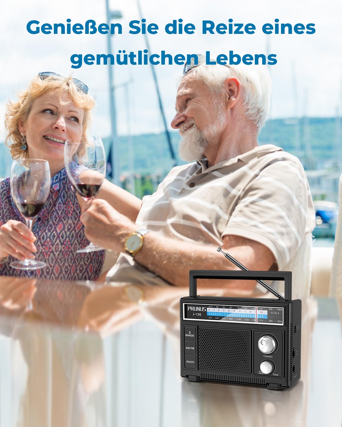 PRUNUS J-136 AM FM UKW Radio Klein, Tragbares Radio Batteriebetrieben oder AC-Strom, Kofferradio mit AUX/Mikrofonanschluss; Einfaches Radios für Senioren.
