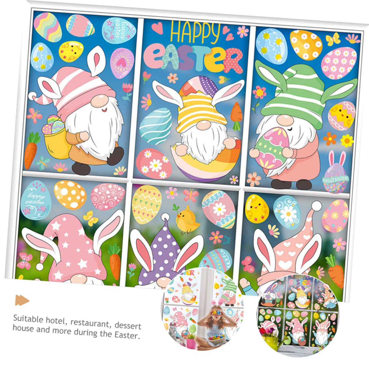 MAGICLULU 4 Juegos Etiqueta De La Pared De Pascua Tinte Puerta De Navidad Pegatinas Decoración Etiqueta De La Ventana Del Festival Ventana De Conejito Se Aferra Huevo De Polivinilo