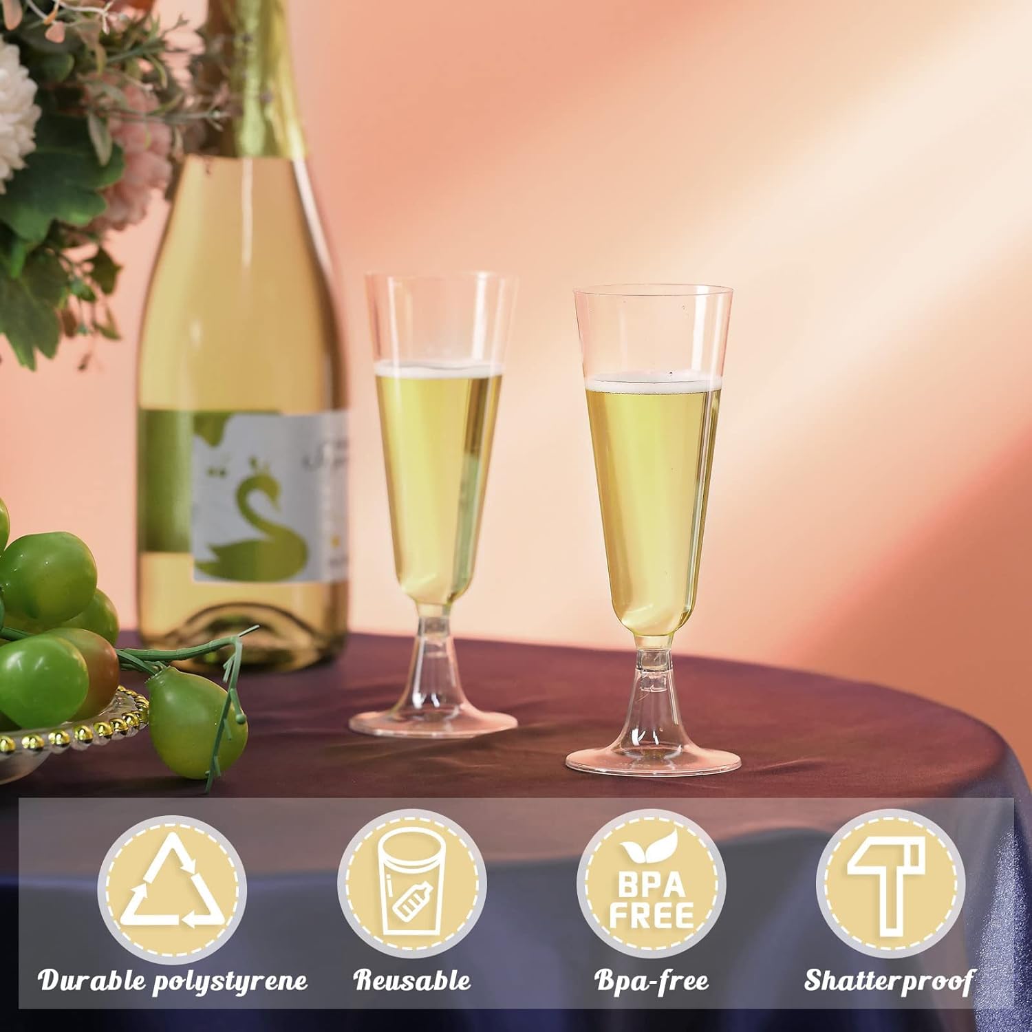 JMIATRY 100 Stück Sektgläser Plastik 150 ML Sektgläser Kunststoff Champagner Gläser Weingläser Plastik für Hochzeiten, Partys, Abendveranstaltungen