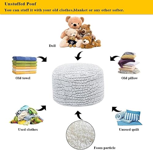 Miniatura 7 de Asuprui Puf Otomano Sin Relleno Asiento Puf de Suelo Puf Otomano Reposapiés Taburete Suave para Pies 20 x 20 x 12 pulgadas Silla Mullida Silla de