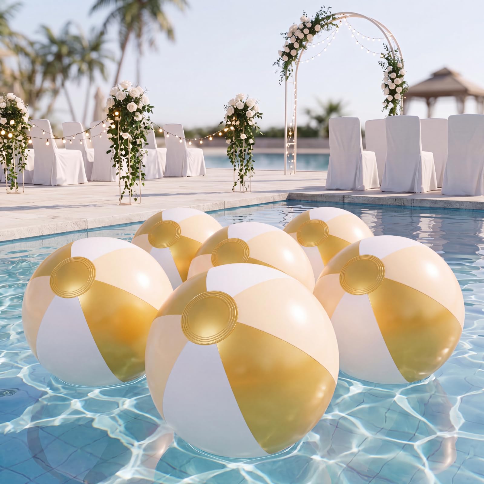 Photo 1 of Chitidr 6 Pack Gold & White Beach Balls - 17 Inch