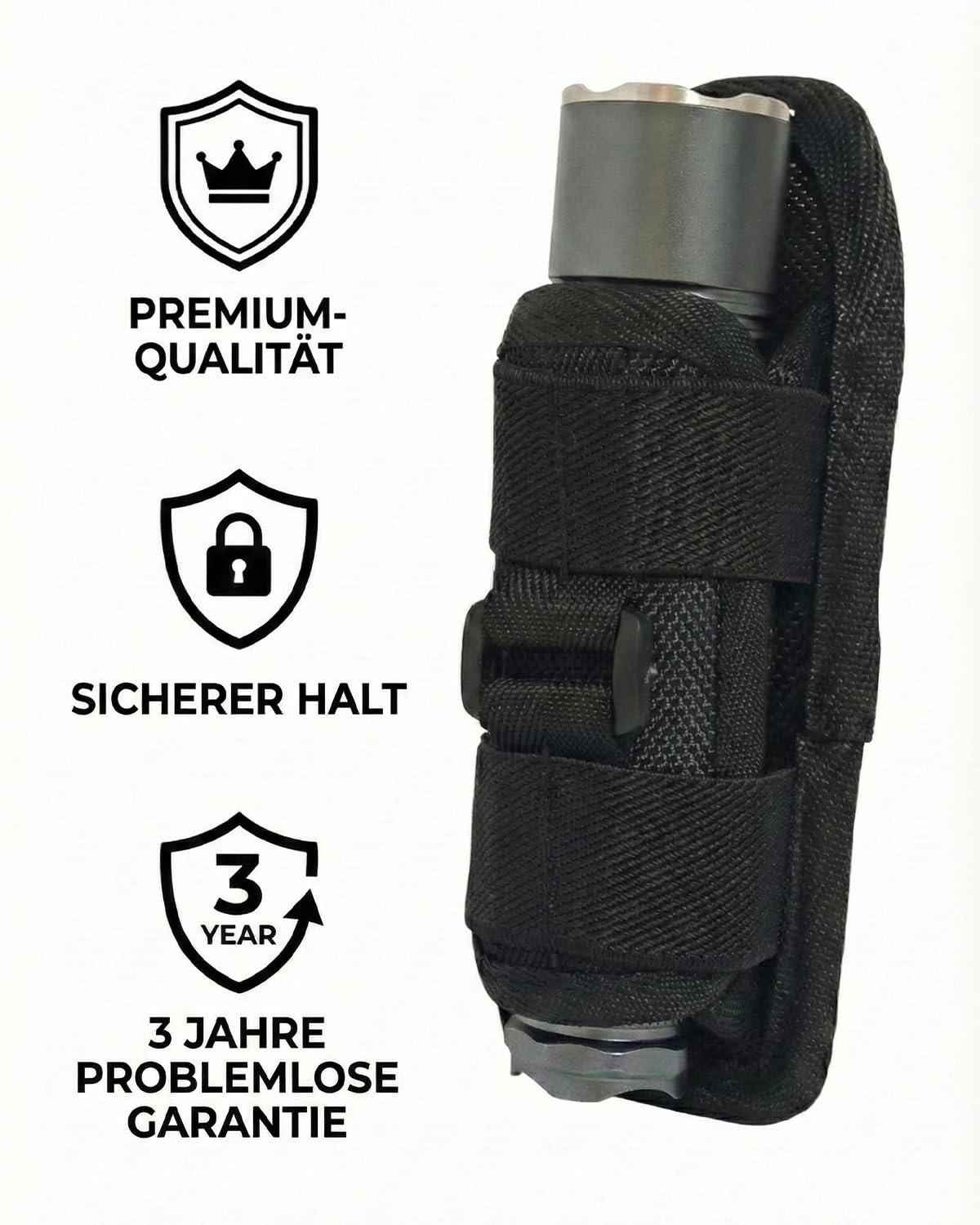 Taschenlampen Holster für Gürtel - Robustes Nylon Holster Taschenlampe, Taktische Gürteltasche Kompatibel mit Meisten LED Taschenlampen