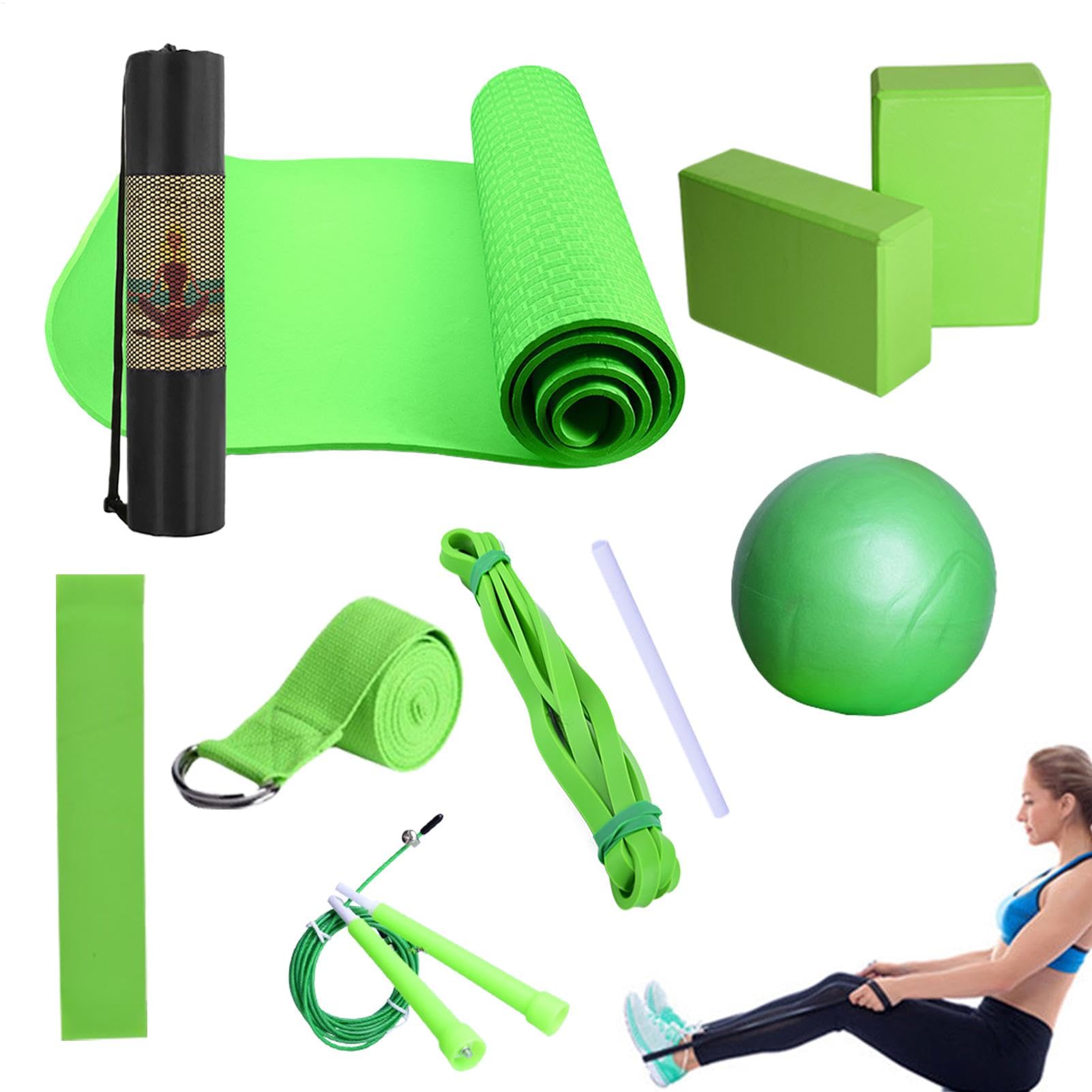 Yoga-Set für Anfänger, Trainingsmatte mit Yoga-Ball, inklusive Widerstandsband, Stretchband, Trainingsgerät für Pilates und Fitness
