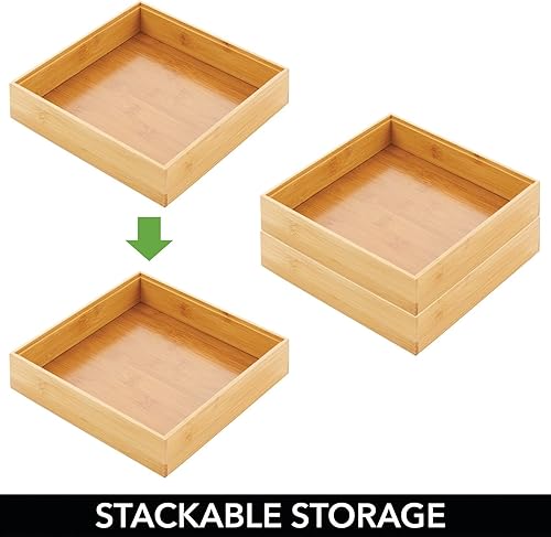 Miniatura 4 de mDesign Organizador de cajones de bambú de madera para oficina, bandeja cuadrada apilable de 9 pulgadas para cajones de escritoriogabinete,