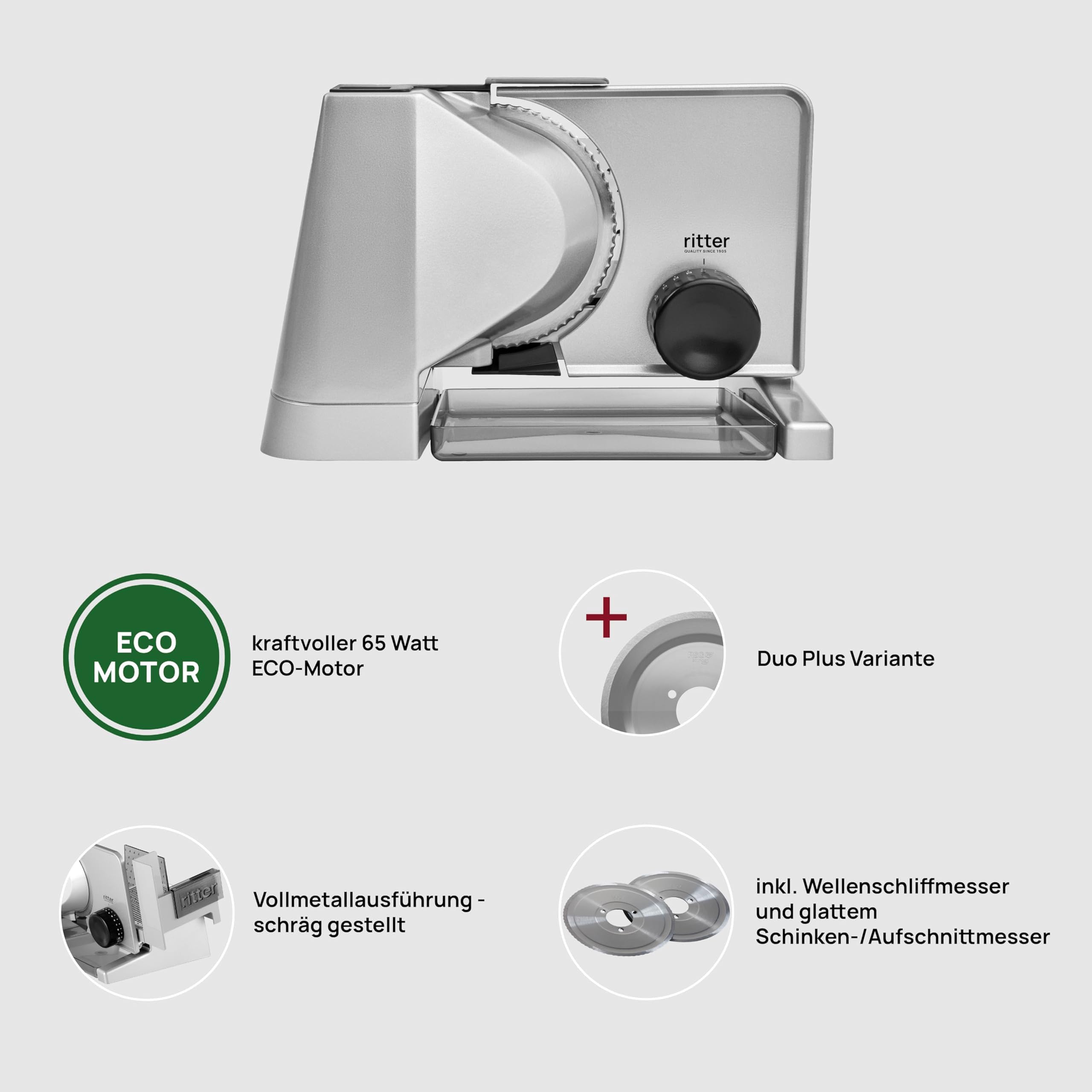 ritter solida 4 Duo Plus, Elektrischer Allesschneider & Brotschneidemaschine aus Vollmetall, Made in Germany