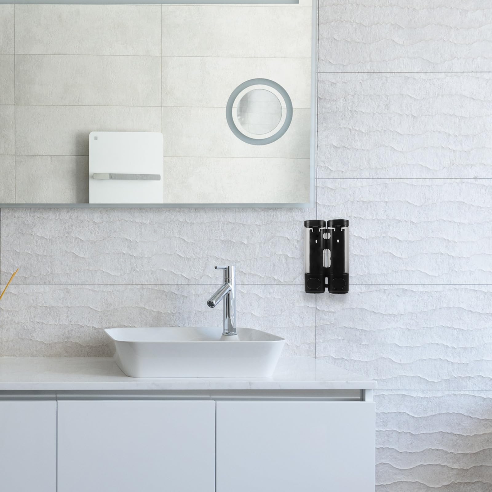 Dispensador de Jabón de Pared Manual, Dispensador de Champú y Acondicionador de Montaje en Pared, 300ml, Plástico Negro, Bomba Suave, sin Perforaciones, para Cocina y Baño