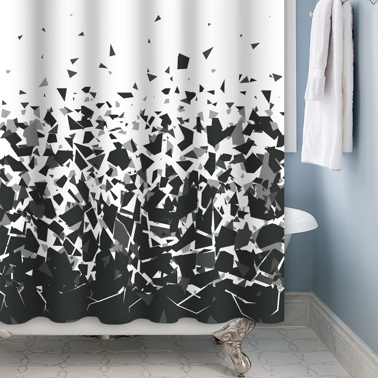 Duschvorhang Ohne Haken, 180x188 Cm, Mit Durchsichtigem Netzfenster & Wasserdichtem Innenfutter – Schwarz Gestreift