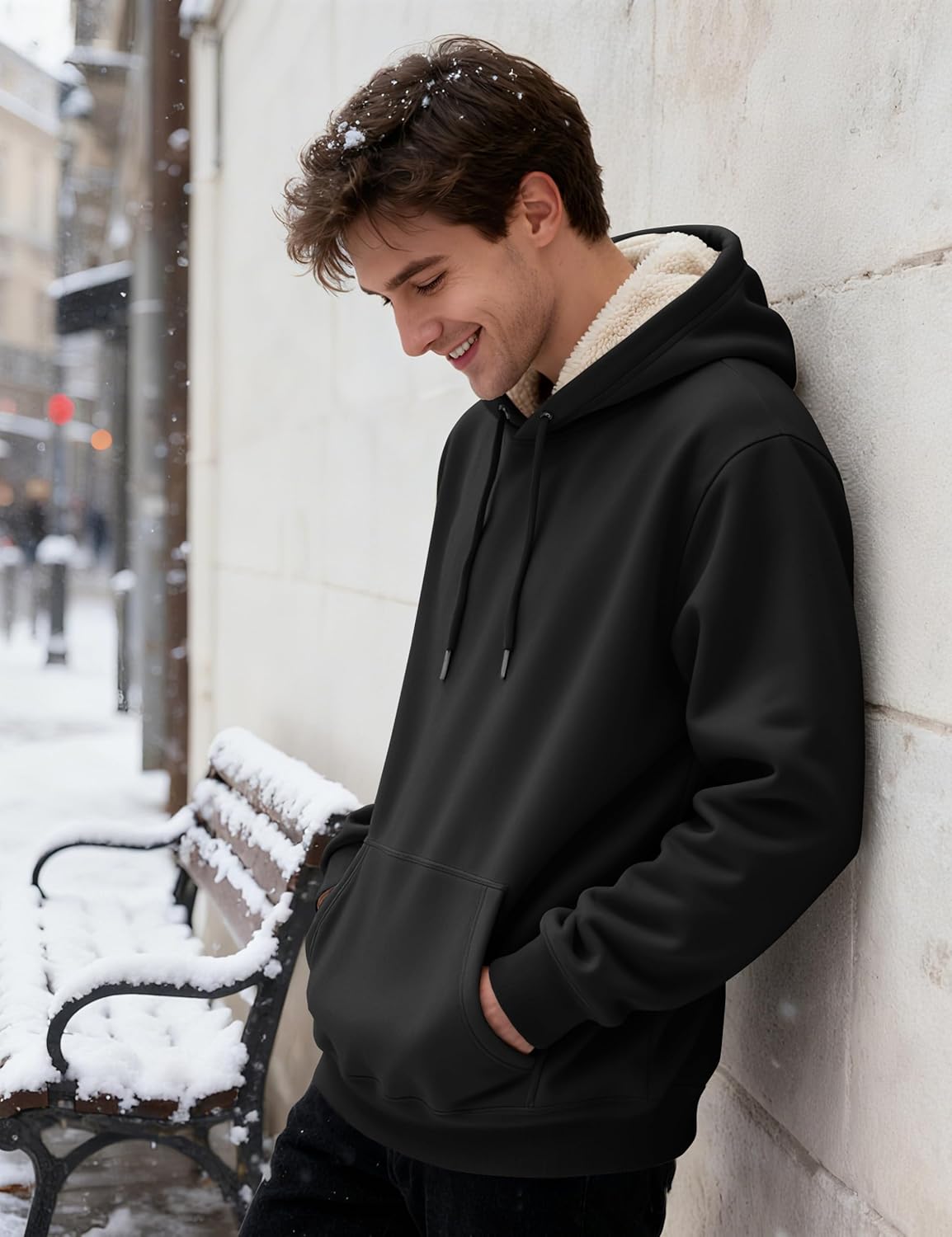 KEFITEVD Mens Hoodies Pullover Heavyweight Sherpa Hooded Sweatshirt Cotton Fleece Hoodies for Men with Kanga Pocket - Image 7