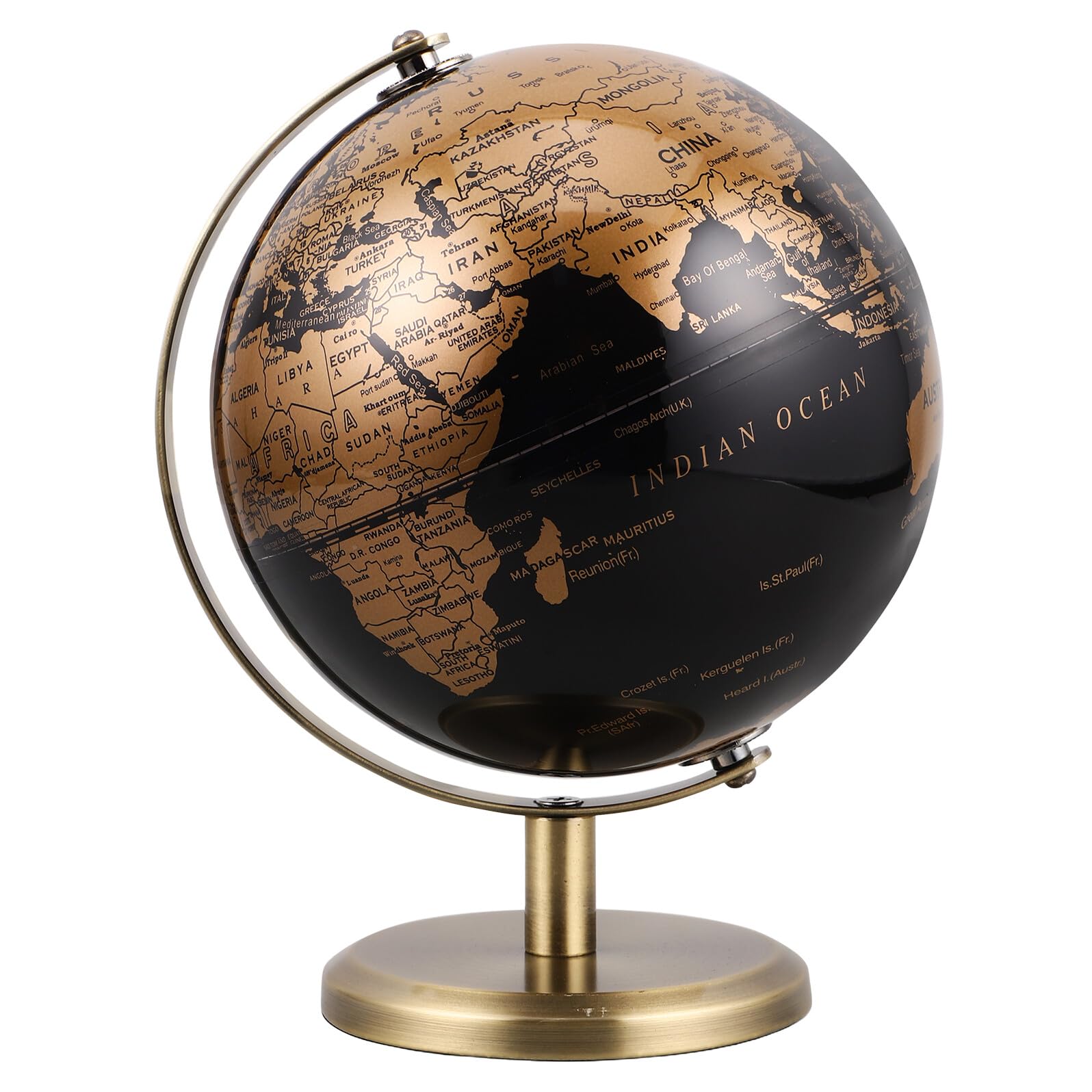 POPETPOP Mappamondo da Ufficio Vintage 14 Cm Base in Ottone Antico, Globo Decorativo da Tavolo in Stile Europeo per Arredamento Casa e Scrivania, Globo Terrestre Girevole Educativo