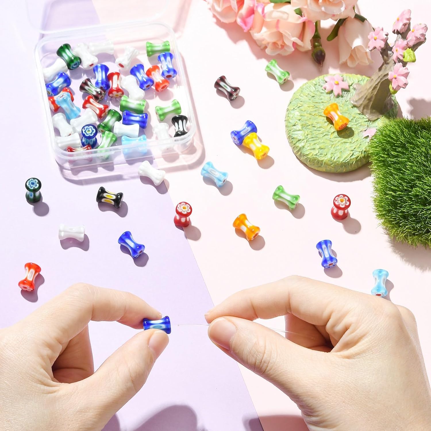 Stiesy 50Pcs Millefiori Glass Beads, Bamboo Joint Shape Mixed Color Lampwork Loose Spacer Beads for Jewelry Making, DIY Bohemian Style Bracelet and Necklace Craft image 4